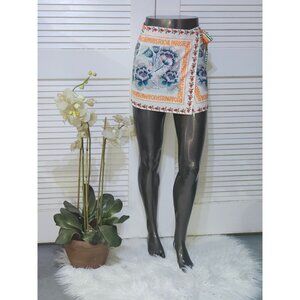 NWT Commesne Women's Multicolor Floral  Asymmetrical Wrap Mini Skirt Sz S 2607